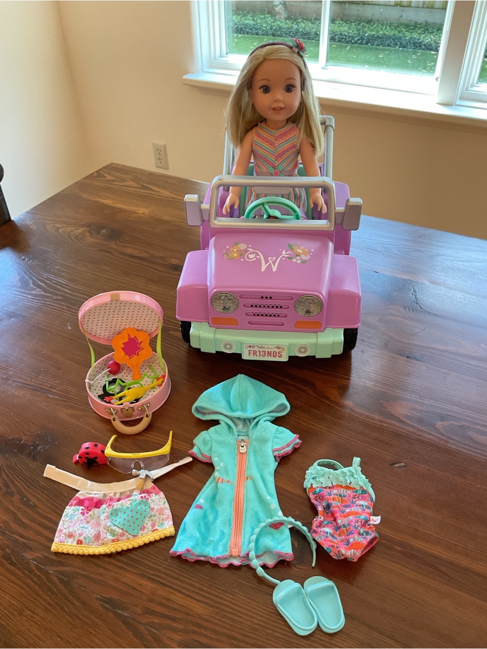 Camille Wellie wisher doll, jeep, outfits and accessories